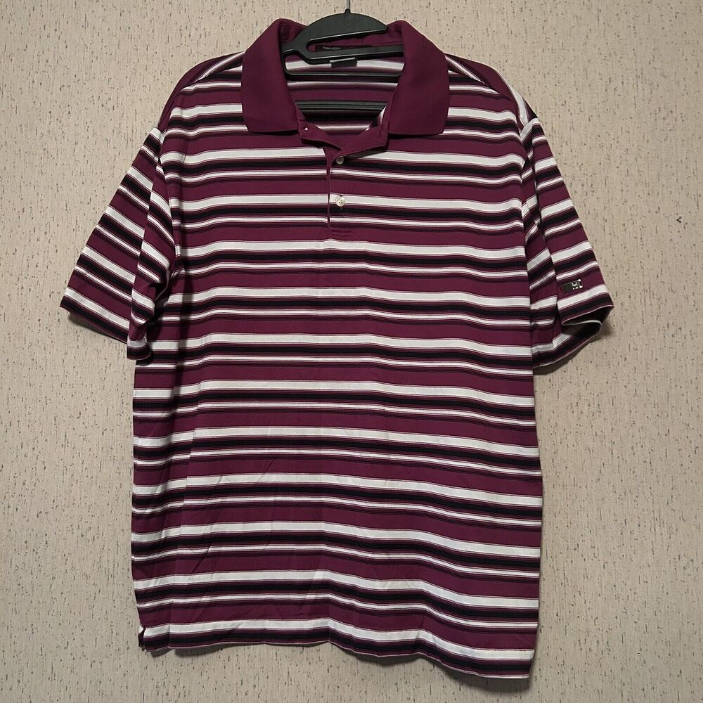 Nike Tiger Woods Dri Fit Stripe Polo Shirt Purple Black White Men's Large